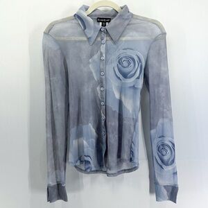 Vintage Y2K Bebe Romantic Sheer Rose Button Down Mesh Blouse Coquette Medium
